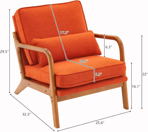 Karl home Accent Chair Mid-Century Modern Chair with Pillow Linen Fabric Upholstered Lounge Arm Chair with Solid Wood Frame & Soft Cushion for Living Room, Bedroom, Balcony, Beige