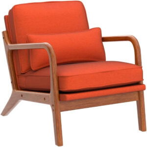 Karl home Accent Chair Mid-Century Modern Chair with Pillow Linen Fabric Upholstered Lounge Arm Chair with Solid Wood Frame & Soft Cushion for Living Room, Bedroom, Balcony, Beige