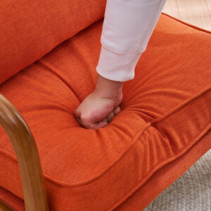 Karl home Accent Chair Mid-Century Modern Chair with Pillow Linen Fabric Upholstered Lounge Arm Chair with Solid Wood Frame & Soft Cushion for Living Room, Bedroom, Balcony, Beige