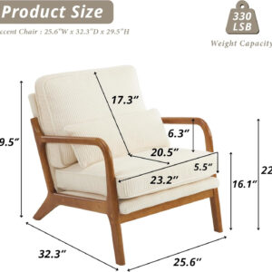 Karl home Accent Chair Mid-Century Modern Chair with Pillow Linen Fabric Upholstered Lounge Arm Chair with Solid Wood Frame & Soft Cushion for Living Room, Bedroom, Balcony, Beige