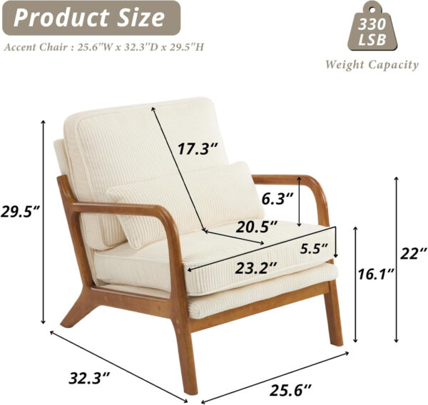 Karl home Accent Chair Mid-Century Modern Chair with Pillow Linen Fabric Upholstered Lounge Arm Chair with Solid Wood Frame & Soft Cushion for Living Room, Bedroom, Balcony, Beige
