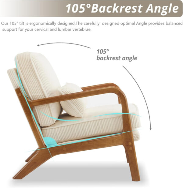 Karl home Accent Chair Mid-Century Modern Chair with Pillow Linen Fabric Upholstered Lounge Arm Chair with Solid Wood Frame & Soft Cushion for Living Room, Bedroom, Balcony, Beige