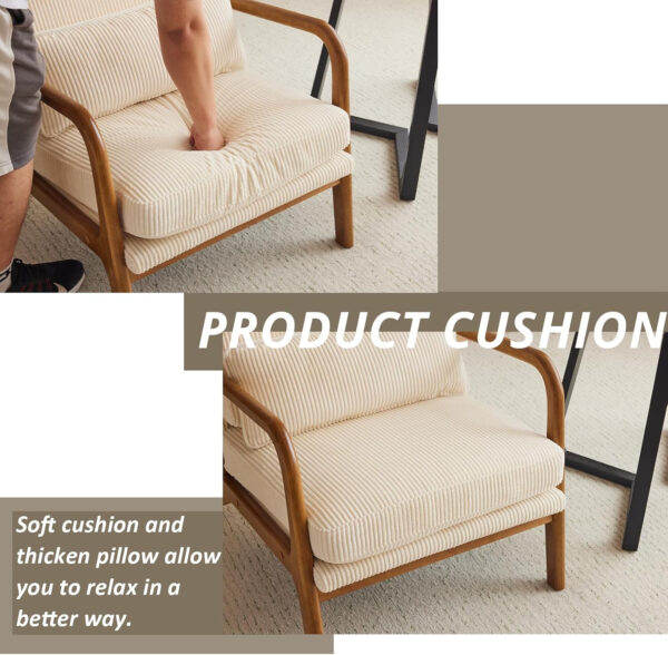 Karl home Accent Chair Mid-Century Modern Chair with Pillow Linen Fabric Upholstered Lounge Arm Chair with Solid Wood Frame & Soft Cushion for Living Room, Bedroom, Balcony, Beige