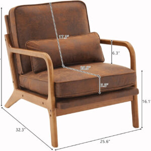 Karl home Accent Chair Mid-Century Modern Chair with Pillow Linen Fabric Upholstered Lounge Arm Chair with Solid Wood Frame & Soft Cushion for Living Room, Bedroom, Balcony, Beige