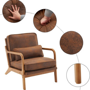 Karl home Accent Chair Mid-Century Modern Chair with Pillow Linen Fabric Upholstered Lounge Arm Chair with Solid Wood Frame & Soft Cushion for Living Room, Bedroom, Balcony, Beige