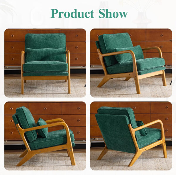 Karl home Accent Chair Mid-Century Modern Chair with Pillow Linen Fabric Upholstered Lounge Arm Chair with Solid Wood Frame & Soft Cushion for Living Room, Bedroom, Balcony, Beige