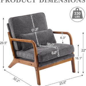 Karl home Accent Chair Mid-Century Modern Chair with Pillow Linen Fabric Upholstered Lounge Arm Chair with Solid Wood Frame & Soft Cushion for Living Room, Bedroom, Balcony, Beige