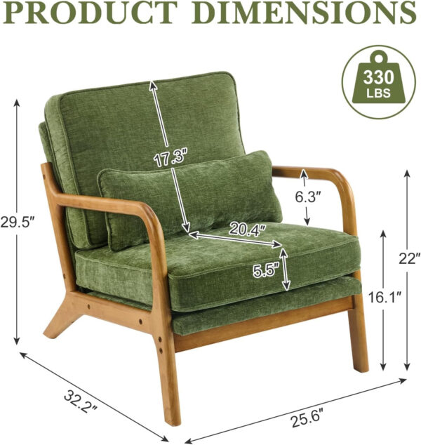 Karl home Accent Chair Mid-Century Modern Chair with Pillow Linen Fabric Upholstered Lounge Arm Chair with Solid Wood Frame & Soft Cushion for Living Room, Bedroom, Balcony, Beige