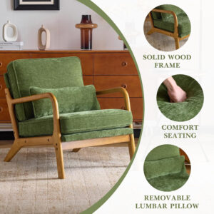 Karl home Accent Chair Mid-Century Modern Chair with Pillow Linen Fabric Upholstered Lounge Arm Chair with Solid Wood Frame & Soft Cushion for Living Room, Bedroom, Balcony, Beige