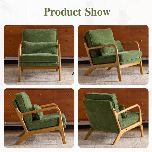 Karl home Accent Chair Mid-Century Modern Chair with Pillow Linen Fabric Upholstered Lounge Arm Chair with Solid Wood Frame & Soft Cushion for Living Room, Bedroom, Balcony, Beige