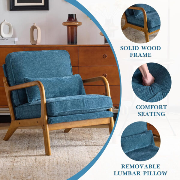 Karl home Accent Chair Mid-Century Modern Chair with Pillow Linen Fabric Upholstered Lounge Arm Chair with Solid Wood Frame & Soft Cushion for Living Room, Bedroom, Balcony, Beige