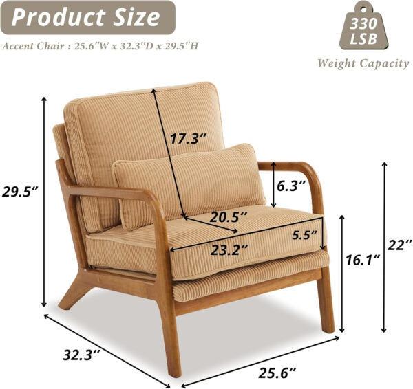 Karl home Accent Chair Mid-Century Modern Chair with Pillow Linen Fabric Upholstered Lounge Arm Chair with Solid Wood Frame & Soft Cushion for Living Room, Bedroom, Balcony, Beige