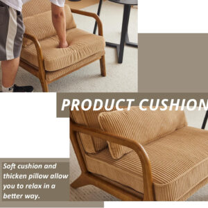 Karl home Accent Chair Mid-Century Modern Chair with Pillow Linen Fabric Upholstered Lounge Arm Chair with Solid Wood Frame & Soft Cushion for Living Room, Bedroom, Balcony, Beige