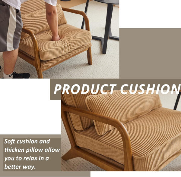 Karl home Accent Chair Mid-Century Modern Chair with Pillow Linen Fabric Upholstered Lounge Arm Chair with Solid Wood Frame & Soft Cushion for Living Room, Bedroom, Balcony, Beige