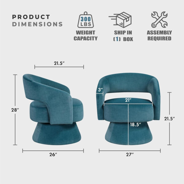 Lexicon 360 Degree Swivel Accent Chair, Modern Comfy Velvet Round Barrel Chair, Open Back, Plush Foam Cushions, Metal Swivel Base for Living Room/Bedroom/Office, Dark Teal
