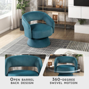 Lexicon 360 Degree Swivel Accent Chair, Modern Comfy Velvet Round Barrel Chair, Open Back, Plush Foam Cushions, Metal Swivel Base for Living Room/Bedroom/Office, Dark Teal