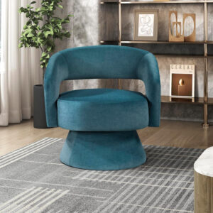 Lexicon 360 Degree Swivel Accent Chair, Modern Comfy Velvet Round Barrel Chair, Open Back, Plush Foam Cushions, Metal Swivel Base for Living Room/Bedroom/Office, Dark Teal