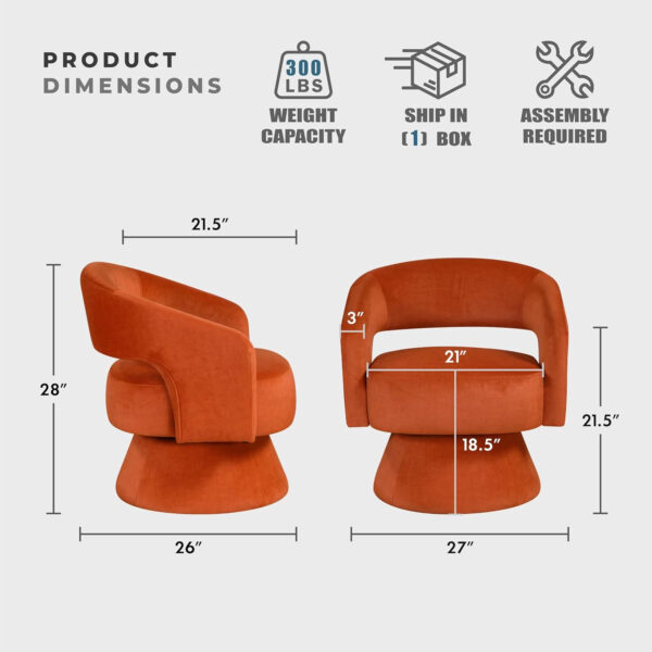 Lexicon 360 Degree Swivel Accent Chair, Modern Comfy Velvet Round Barrel Chair, Open Back, Plush Foam Cushions, Metal Swivel Base for Living Room/Bedroom/Office, Dark Teal