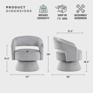 Lexicon 360 Degree Swivel Accent Chair, Modern Comfy Velvet Round Barrel Chair, Open Back, Plush Foam Cushions, Metal Swivel Base for Living Room/Bedroom/Office, Dark Teal