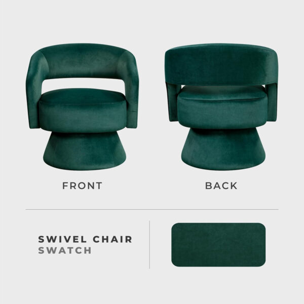 Lexicon 360 Degree Swivel Accent Chair, Modern Comfy Velvet Round Barrel Chair, Open Back, Plush Foam Cushions, Metal Swivel Base for Living Room/Bedroom/Office, Dark Teal