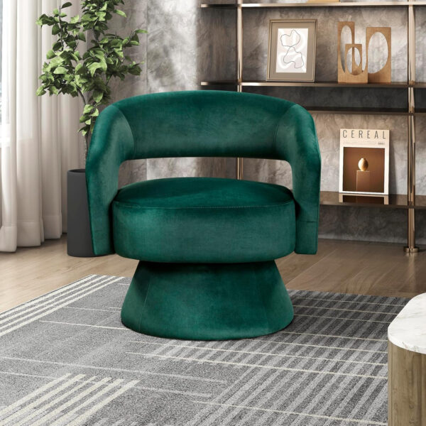 Lexicon 360 Degree Swivel Accent Chair, Modern Comfy Velvet Round Barrel Chair, Open Back, Plush Foam Cushions, Metal Swivel Base for Living Room/Bedroom/Office, Dark Teal