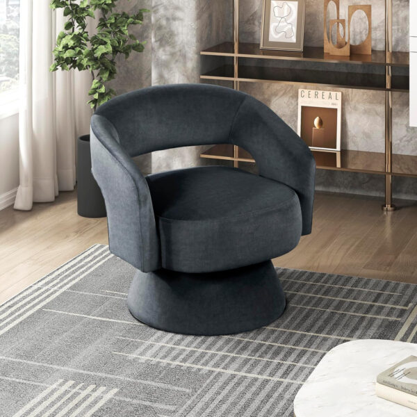 Lexicon 360 Degree Swivel Accent Chair, Modern Comfy Velvet Round Barrel Chair, Open Back, Plush Foam Cushions, Metal Swivel Base for Living Room/Bedroom/Office, Dark Teal