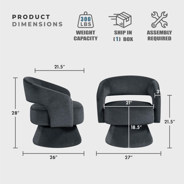 Lexicon 360 Degree Swivel Accent Chair, Modern Comfy Velvet Round Barrel Chair, Open Back, Plush Foam Cushions, Metal Swivel Base for Living Room/Bedroom/Office, Dark Teal