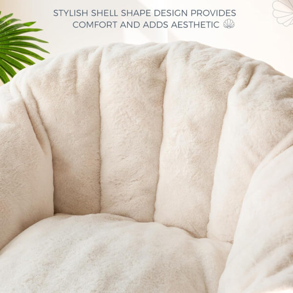 MAXYOYO Giant Bean Bag Chair, Oversized Bean Bag Couch for Adults and Kids, Faux Fur Shell-Shaped Large Chair with Filler, Stuffed Big Accent Sofa Lounge Floor Sofa for Gaming, Reading, Beige