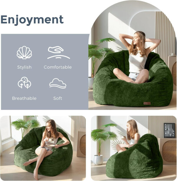 MAXYOYO Giant Bean Bag Chair, Oversized Bean Bag Couch for Adults and Kids, Faux Fur Shell-Shaped Large Chair with Filler, Stuffed Big Accent Sofa Lounge Floor Sofa for Gaming, Reading, Beige