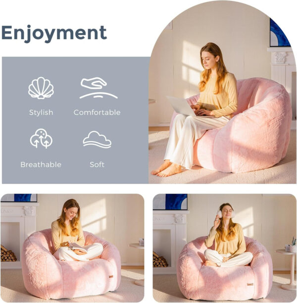MAXYOYO Giant Bean Bag Chair, Oversized Bean Bag Couch for Adults and Kids, Faux Fur Shell-Shaped Large Chair with Filler, Stuffed Big Accent Sofa Lounge Floor Sofa for Gaming, Reading, Beige