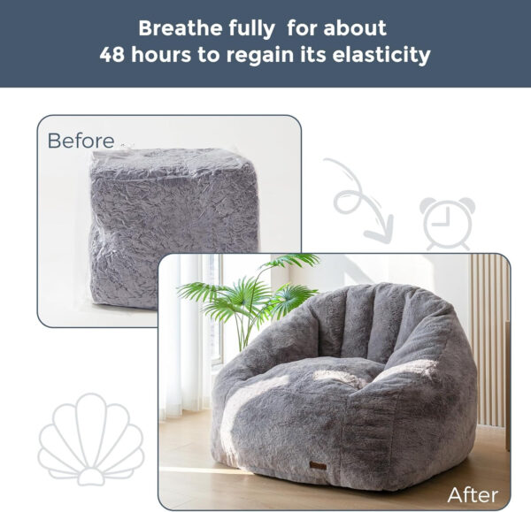 MAXYOYO Giant Bean Bag Chair, Oversized Bean Bag Couch for Adults and Kids, Faux Fur Shell-Shaped Large Chair with Filler, Stuffed Big Accent Sofa Lounge Floor Sofa for Gaming, Reading, Beige