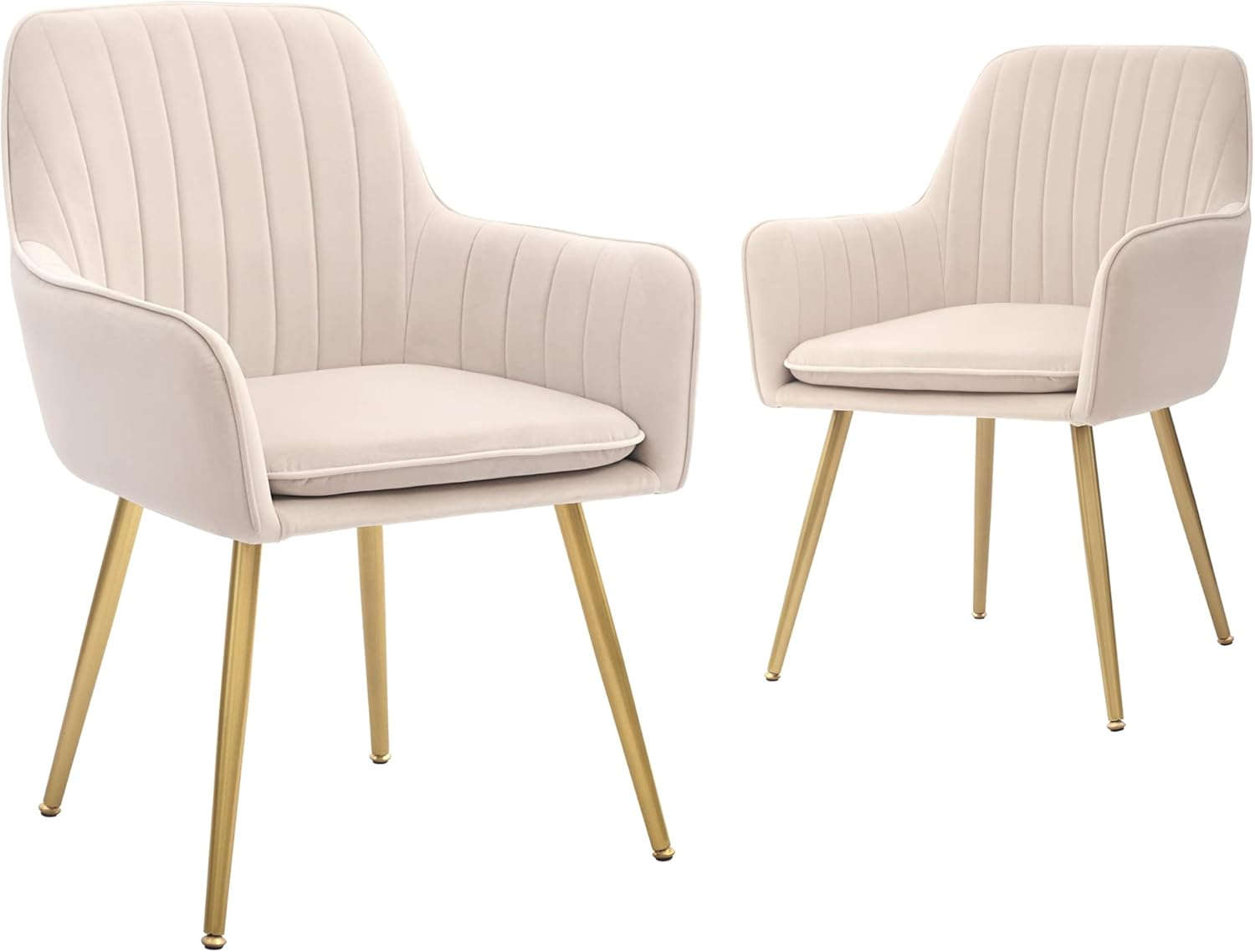 CangLong Dining Chairs Set of 2, Mid Century Modern Dining Room Chairs, Upholstered Velvet Dining Chair with Metal Legs, Vanity Chairs, Accent Chair for Kitchen, Living & Dining Room, Beige