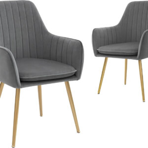 CangLong Dining Chairs Set of 2, Mid Century Modern Dining Room Chairs, Upholstered Velvet Dining Chair with Metal Legs, Vanity Chairs, Accent Chair for Kitchen, Living & Dining Room, Beige