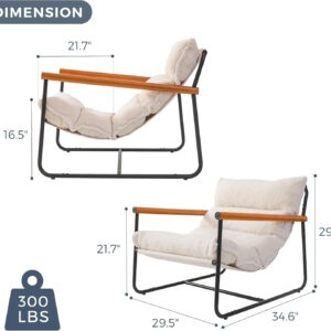 MAXYOYO Sherpa Accent Chair, Boucle Arm Chair Living Room Chair, Reading Accent Chair, Mid Century Modern Bedroom Chair,Teddy Armchair Wooden Arms Metal Frame