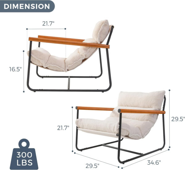 MAXYOYO Sherpa Accent Chair, Boucle Arm Chair Living Room Chair, Reading Accent Chair, Mid Century Modern Bedroom Chair,Teddy Armchair Wooden Arms Metal Frame