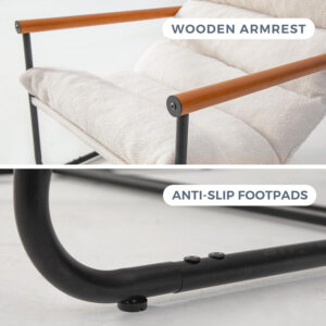 MAXYOYO Sherpa Accent Chair, Boucle Arm Chair Living Room Chair, Reading Accent Chair, Mid Century Modern Bedroom Chair,Teddy Armchair Wooden Arms Metal Frame