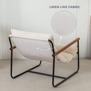 MAXYOYO Sherpa Accent Chair, Boucle Arm Chair Living Room Chair, Reading Accent Chair, Mid Century Modern Bedroom Chair,Teddy Armchair Wooden Arms Metal Frame