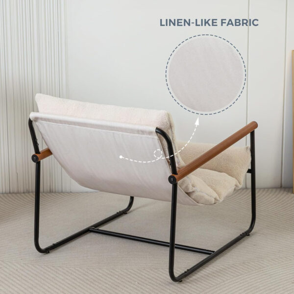 MAXYOYO Sherpa Accent Chair, Boucle Arm Chair Living Room Chair, Reading Accent Chair, Mid Century Modern Bedroom Chair,Teddy Armchair Wooden Arms Metal Frame