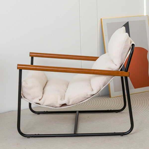 MAXYOYO Sherpa Accent Chair, Boucle Arm Chair Living Room Chair, Reading Accent Chair, Mid Century Modern Bedroom Chair,Teddy Armchair Wooden Arms Metal Frame