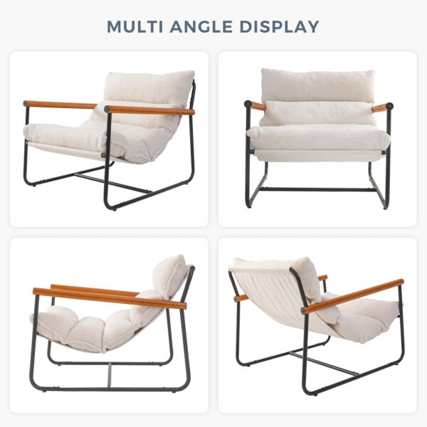 MAXYOYO Sherpa Accent Chair, Boucle Arm Chair Living Room Chair, Reading Accent Chair, Mid Century Modern Bedroom Chair,Teddy Armchair Wooden Arms Metal Frame