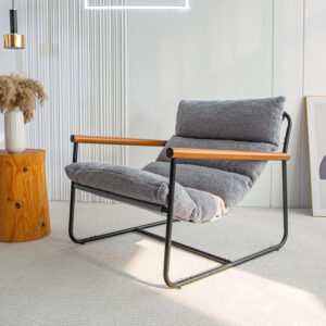 MAXYOYO Sherpa Accent Chair, Boucle Arm Chair Living Room Chair, Reading Accent Chair, Mid Century Modern Bedroom Chair,Teddy Armchair Wooden Arms Metal Frame