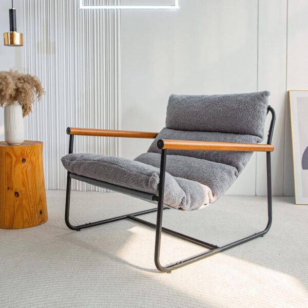 MAXYOYO Sherpa Accent Chair, Boucle Arm Chair Living Room Chair, Reading Accent Chair, Mid Century Modern Bedroom Chair,Teddy Armchair Wooden Arms Metal Frame