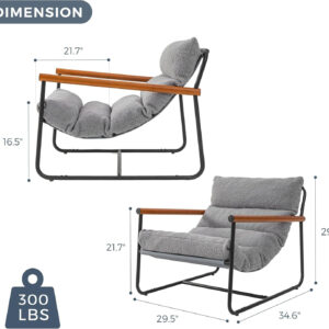 MAXYOYO Sherpa Accent Chair, Boucle Arm Chair Living Room Chair, Reading Accent Chair, Mid Century Modern Bedroom Chair,Teddy Armchair Wooden Arms Metal Frame