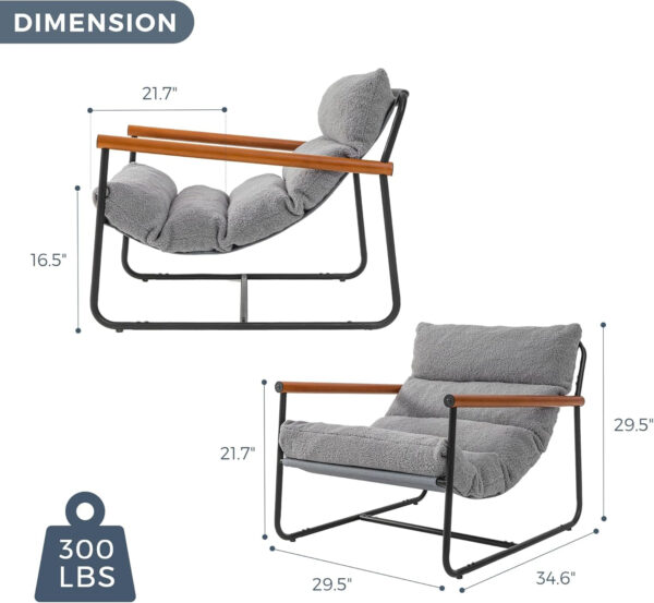 MAXYOYO Sherpa Accent Chair, Boucle Arm Chair Living Room Chair, Reading Accent Chair, Mid Century Modern Bedroom Chair,Teddy Armchair Wooden Arms Metal Frame