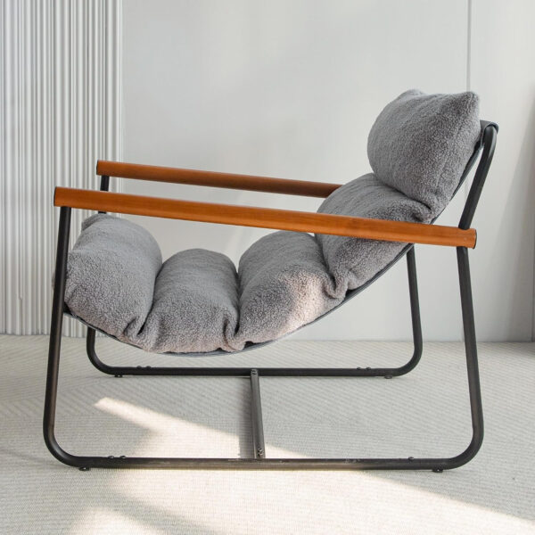 MAXYOYO Sherpa Accent Chair, Boucle Arm Chair Living Room Chair, Reading Accent Chair, Mid Century Modern Bedroom Chair,Teddy Armchair Wooden Arms Metal Frame