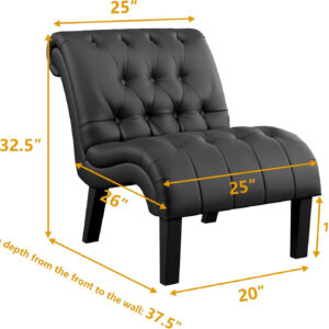 Yongqiang Black Faux Leather Accent Chair Modern Button Tufted Upholstered Armless Chair for Bedroom Living Room with Wood Legs