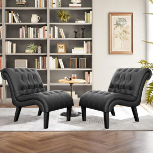 Yongqiang Black Faux Leather Accent Chair Modern Button Tufted Upholstered Armless Chair for Bedroom Living Room with Wood Legs
