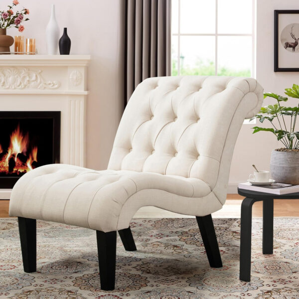 Yongqiang Black Faux Leather Accent Chair Modern Button Tufted Upholstered Armless Chair for Bedroom Living Room with Wood Legs