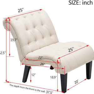 Yongqiang Black Faux Leather Accent Chair Modern Button Tufted Upholstered Armless Chair for Bedroom Living Room with Wood Legs