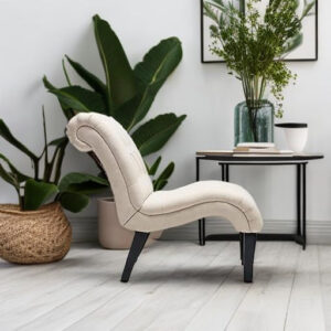 Yongqiang Black Faux Leather Accent Chair Modern Button Tufted Upholstered Armless Chair for Bedroom Living Room with Wood Legs